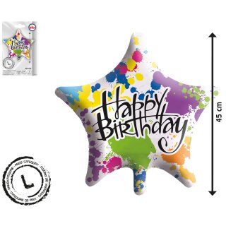 Folien-Ballon "Stern" Happy Birthday - ca.45cm - für Geburtstag und Party - Luftballon