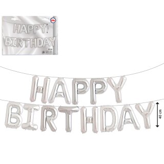 Folien- Ballon Set "Happy Birthday" silber - für Geburtstag und Party