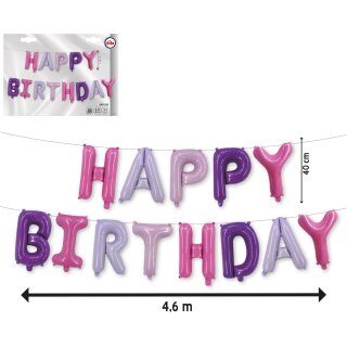 Folien- Ballon Set "Happy Birthday" Rosa/Lila - für Geburtstag und Party