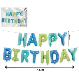 Folien- Ballon Set "Happy Birthday" Blau/Türkis - für Geburtstag und Party