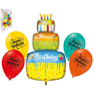 Ballon Set "Happy Birthday Torte" 9 tlg. - für Geburtstag und Party