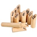 Kinder Holzwurfspiel mit 12 Holzkegeln und Wurfstock - Wurfspiel Alert