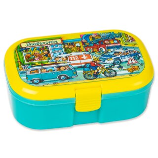Kinder Brotdose / Lunchbox Einsatzfahrzeuge Wimmelbild mit herausnehmbaren Obst und Gemüsefach