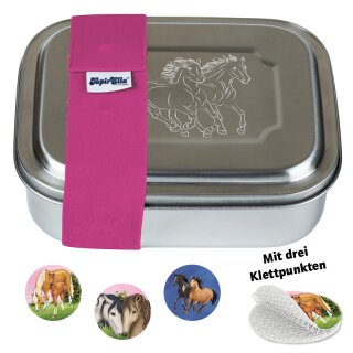 Edelstahl Kinder Brotdose / Lunchbox Pferde - TapirElla - 10701