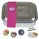 Edelstahl Kinder Brotdose / Lunchbox mit Pferde Gravur, pinkes Band - TapirElla - 10701