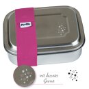 Edelstahl Kinder Brotdose / Lunchbox mit Sterne Gravur , pinkes Band - TapirElla - 10703