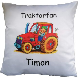 Kissen mit Namen - Traktor - personalisiertes Kuschelkissen mit Trecker und Wunschname - Namenskissen als Geschenkidee - 35x35cm - Landwirt - Bauernhof