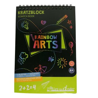 Kratzbilder- Kratzblock - Kritzelbuch - Kratzbuch für Kinder - Regenbogen Farbe - Große Kratzfläche 13,7 x 20cm